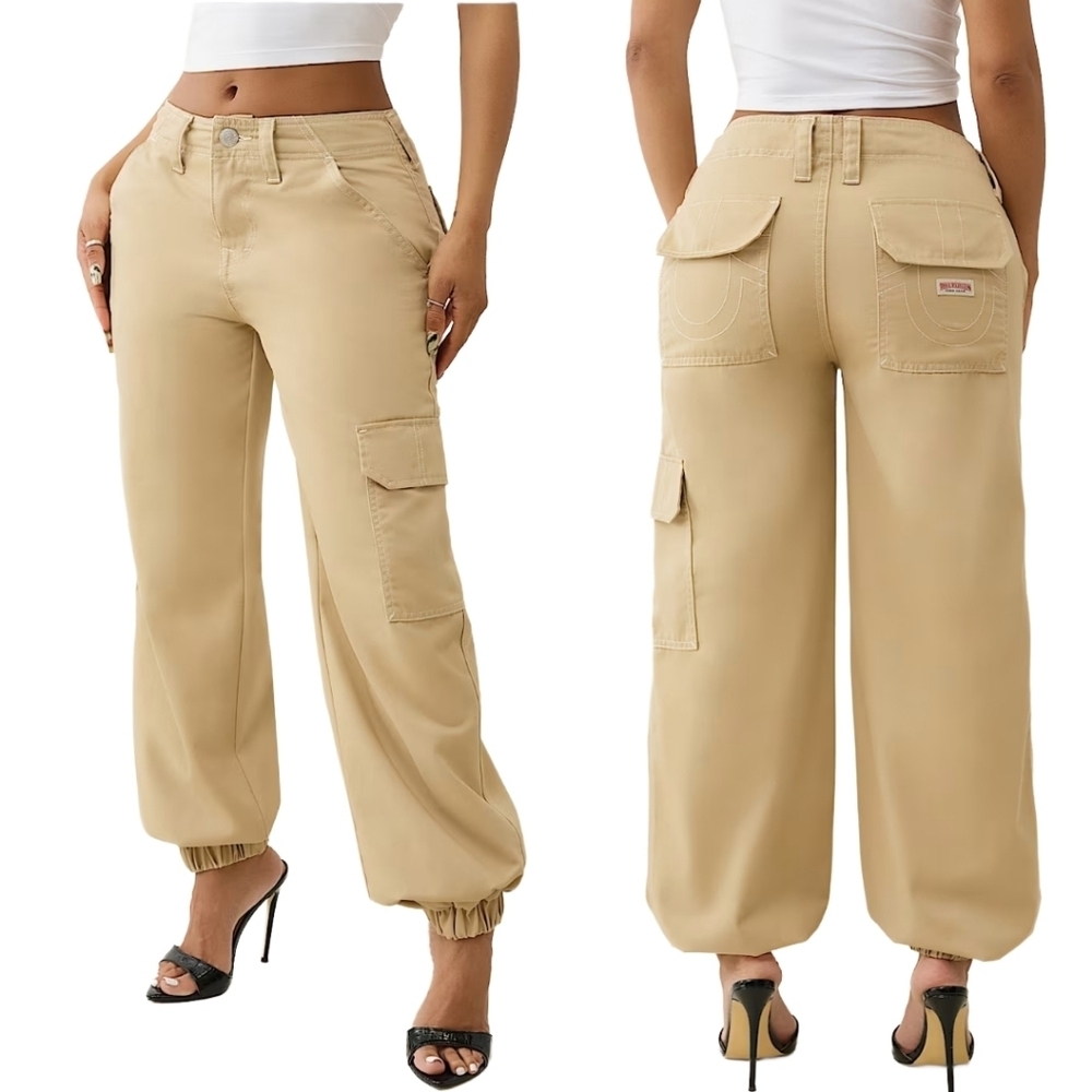 True Religion Bobbi‎ Baggy Cargo Jogger Womens 30 Khaki Travertine
